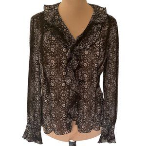 Nine West. Demi Blouse-Brown /White. Floral  Size 12.     419